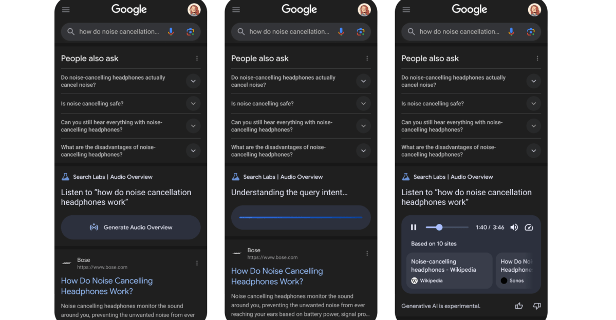 Google's test changes the search results in an AI-based podcast