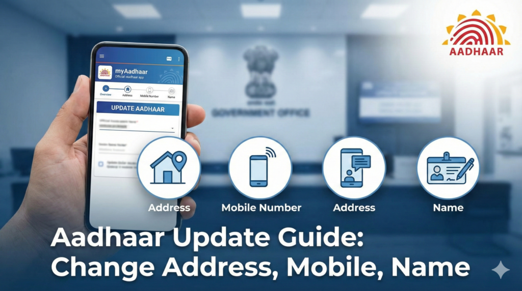 aadhaar update guide change address, mobile number or name step by step