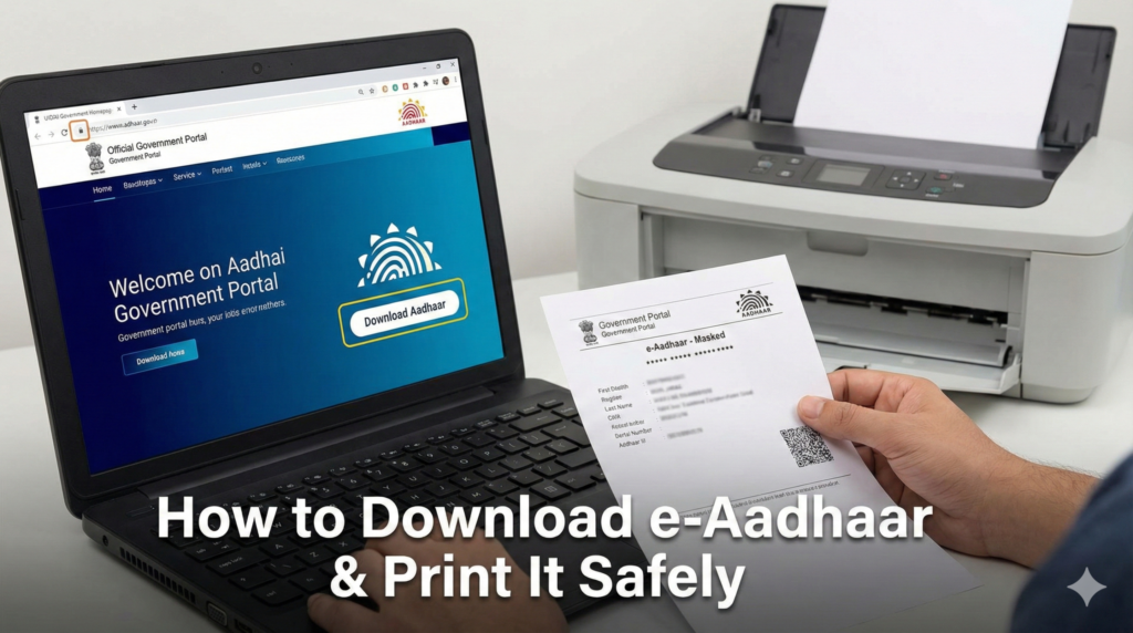 how to download e-aadhaar and print it safely from home