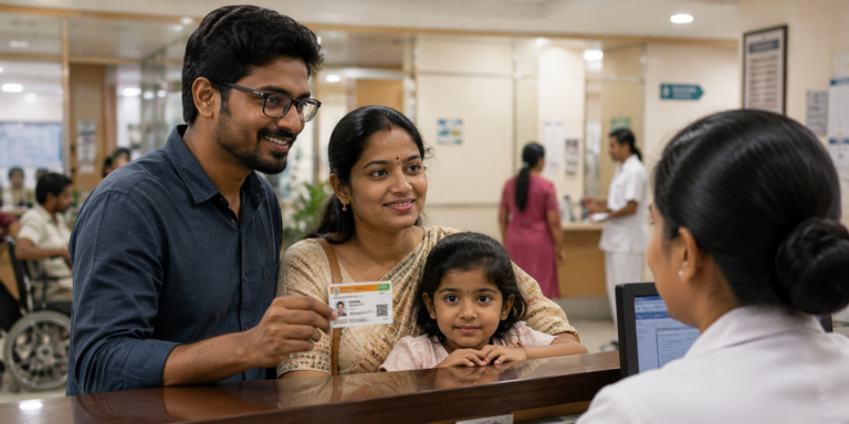West Bengal family holding Ayushman Bharat health card at hospital