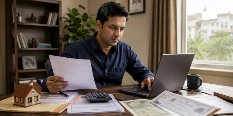 NRI reviewing property sale TDS documents online
